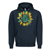 Navy sunflower with gemstone and cowhide Zipper Hoodie - Artiststas