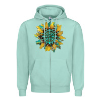 Seafoam sunflower with gemstone and cowhide Zipper Hoodie - Artiststas
