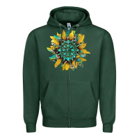 Sports Green sunflower with gemstone and cowhide Zipper Hoodie - Artiststas