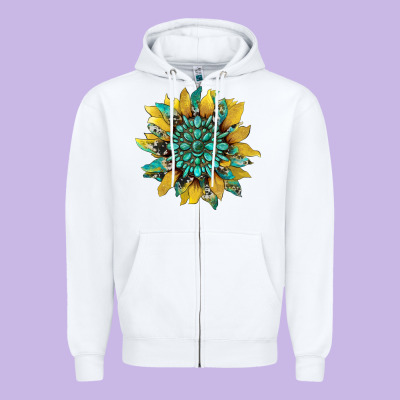 Sunflower With Gemstone And Cowhide Zipper Hoodie Designed By Artiststas