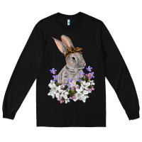 Black Easter Day Flowers bunny Long Sleeve Tee - OliviaCreatesArt