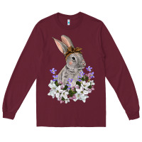 Burgundy Easter Day Flowers bunny Long Sleeve Tee - OliviaCreatesArt