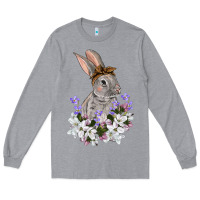 Heather Grey Easter Day Flowers bunny Long Sleeve Tee - OliviaCreatesArt