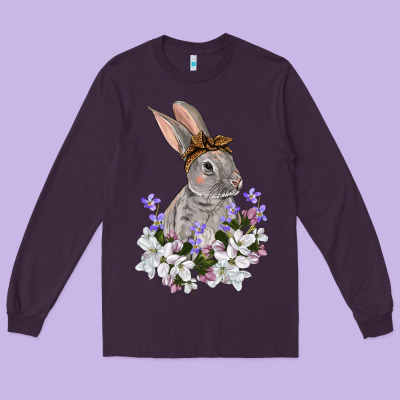 Easter Day Flowers Bunny Long Sleeve Tee Designed By Oliviacreatesart