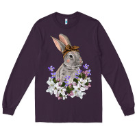 Plum Easter Day Flowers bunny Long Sleeve Tee - OliviaCreatesArt