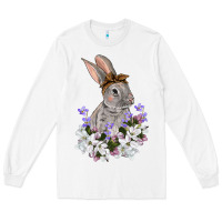 White Easter Day Flowers bunny Long Sleeve Tee - OliviaCreatesArt