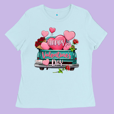 Happy Valentine's Day Turquoise Truck Ladies Tee Designed By Howdyjamesfarm