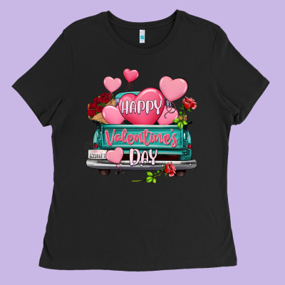 Happy Valentine's Day Turquoise Truck Ladies Tee Designed By Howdyjamesfarm
