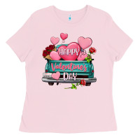 Bubblegum Pink Happy Valentine's day turquoise truck Ladies Tee - HowdyJamesFarm