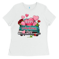 White Happy Valentine's day turquoise truck Ladies Tee - HowdyJamesFarm