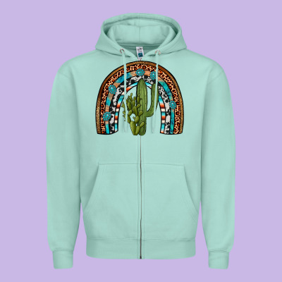 Revize Cactus Gemstone Rainbow Zipper Hoodie Designed By Artiststas