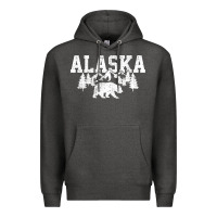Charcoal Heather Alaska Mountains Forest Hunting Usa Premium Hoodie - longCreatives