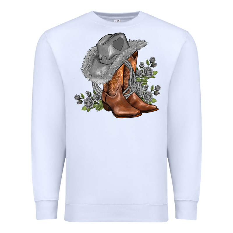Gray Cowgirl And Roses Premium Sweatshirt by AdoDesignShop | Teevron
