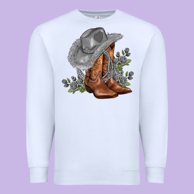Gray Cowgirl And Roses Premium Sweatshirt Designed By Adodesignshop