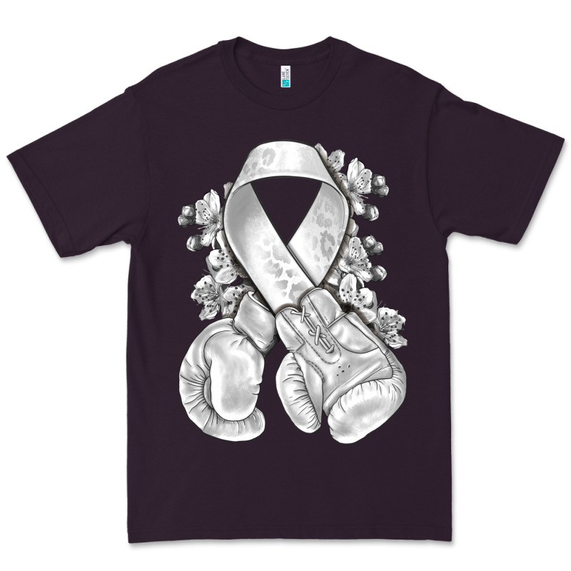Lung Cancer White Ribbon With Boxing Gloves Premium Tee by NancyCooperArtShop | Teevron