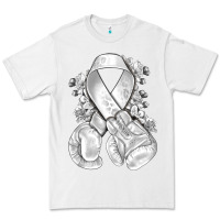 White Lung Cancer white ribbon with boxing gloves Premium Tee - NancyCooperArtShop