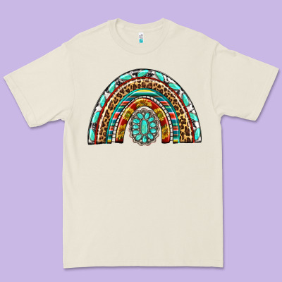 Western Rainbow With Leopard And Gemstone Premium Tee Designed By Texasbilliewilder