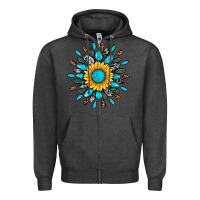 Charcoal Heather gemstone sunflower Zipper Hoodie - Artiststas