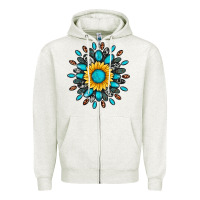 Oatmeal Heather gemstone sunflower Zipper Hoodie - Artiststas