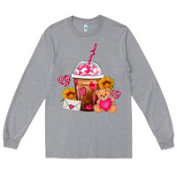 Heather Grey Valentines Day Frappe Coffee Long Sleeve Tee - FaDigitalArtStudio