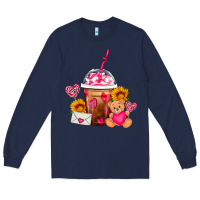 Navy Valentines Day Frappe Coffee Long Sleeve Tee - FaDigitalArtStudio
