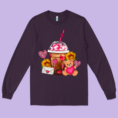 Valentines Day Frappe Coffee Long Sleeve Tee Designed By Fadigitalartstudio