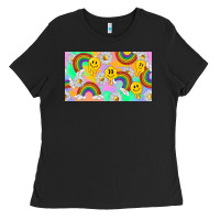 Black smile faces and rainbow and daisys Ladies Tee - TumblerDesignByShophia