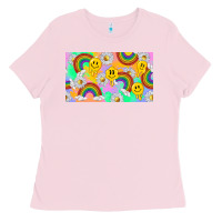 Bubblegum Pink smile faces and rainbow and daisys Ladies Tee - TumblerDesignByShophia