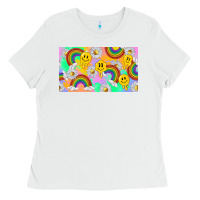White smile faces and rainbow and daisys Ladies Tee - TumblerDesignByShophia
