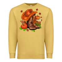 Antique Gold fall pumpkins  cowgirl  and roses Premium Sweatshirt - AdoDesignShop