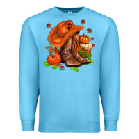 Ocean Blue fall pumpkins  cowgirl  and roses Premium Sweatshirt - AdoDesignShop