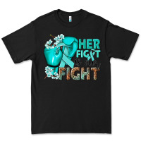 Black Her fight is our fight Ovarian Cancer teal ribbon Premium Tee - NancyCooperArtShop