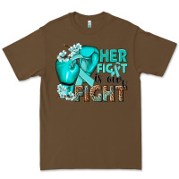 Cacao Her fight is our fight Ovarian Cancer teal ribbon Premium Tee - NancyCooperArtShop