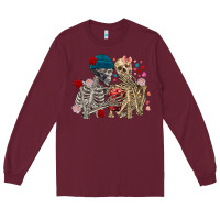 Burgundy Skeleton couple Valentine's Day Long Sleeve Tee - FaDigitalArtStudio