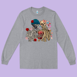 Skeleton Couple Valentine's Day Long Sleeve Tee Designed By Fadigitalartstudio
