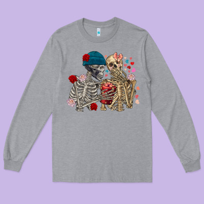 Skeleton Couple Valentine's Day Long Sleeve Tee Designed By Fadigitalartstudio