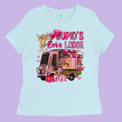 Cupid's Love Lodge With Truck Valentine's Day Ladies Tee Designed By Howdyjamesfarm