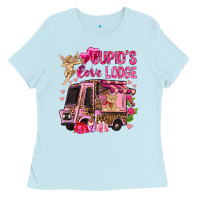 Baby Blue Cupid's love lodge with truck Valentine's Day Ladies Tee - HowdyJamesFarm