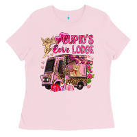 Bubblegum Pink Cupid's love lodge with truck Valentine's Day Ladies Tee - HowdyJamesFarm