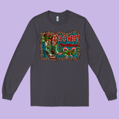 Howdy Christmas Boots Long Sleeve Tee Designed By Ranaportraitstore