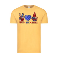 Vintage Mustard Peace love America with gnome 4th of july Vintage Tee - HowdyJamesFarm