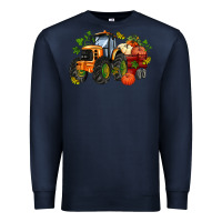 Navy fall tractor with pumpkin Premium Sweatshirt - AdoDesignShop
