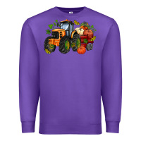Purple fall tractor with pumpkin Premium Sweatshirt - AdoDesignShop