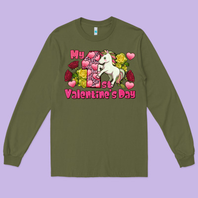 My First Valentine's Day Unicorn Long Sleeve Tee Designed By Fadigitalartstudio