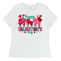 White Happy Valentine's Day with teeth Valentine's Day Ladies Tee - HowdyJamesFarm