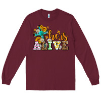Burgundy Easter Day He is alive with cross Long Sleeve Tee - OliviaCreatesArt