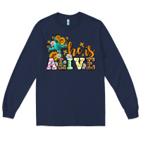 Navy Easter Day He is alive with cross Long Sleeve Tee - OliviaCreatesArt
