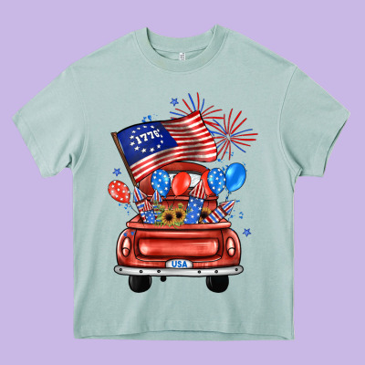 Farm Truck,america Flag Heavy Core Tee Designed By Jahusdesignshop