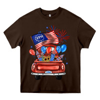 Chocolate Brown farm truck,america flag Heavy Core Tee - JahusDesignShop