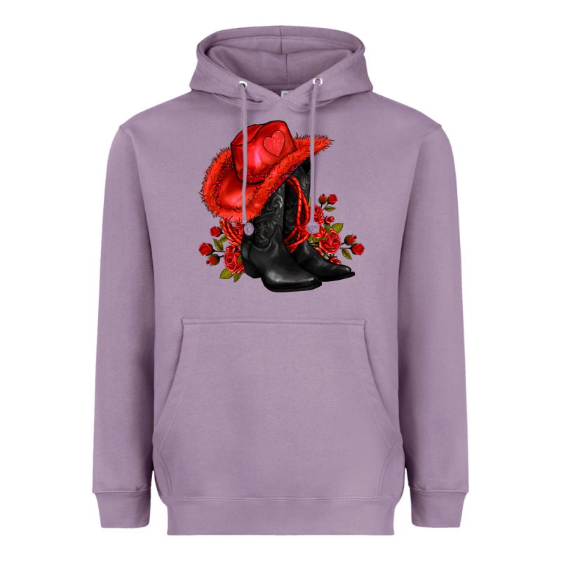 Valentines Day Cowboy Boots Red  And Roses Heavyweight Hoodie by AdoDesignShop | Teevron